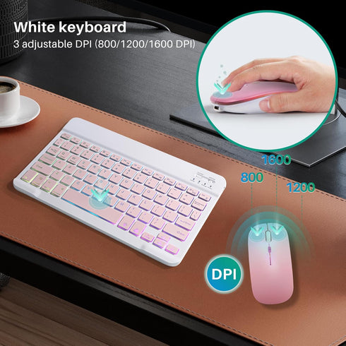 Bluetooth Keyboard and Mouse Combo for iPad - Rechargeable Wireless Keyboard & Mouse with 7-Color Backlit Compatible with iPad 9th/8th Gen, iPad P...