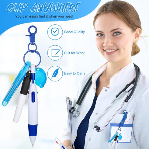 30 Pieces Badge Reel Pen Retractable Shuttle Pens Clip with Mini Highlighter Nurse Pens Neon Marker Pen LED Keychain Flashlight Key Ring Nursing K...