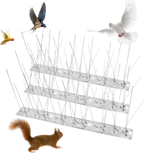 Bird Spikes for Pigeons Small Birds, 3 Pack Bird Spikes for Outside to Keep Birds Squirrel Cat Away, Stainless Steel Anti Bird Spikes for Fence Wi...