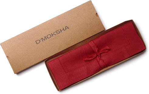 D'Moksha Homes Red Linen Placemats Set of 4 - Classic Hemstitch Placemats 14 x 19 Inch - 100% Pure Linen Table Mats for Summer, Fall and Halloween...