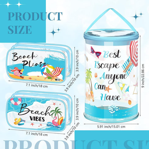3 Pcs Clear Beach Lotion Cosmetic Bags Waterproof Makeup Pouches Blue PVC Toiletry Bags Travel Zipper Pouches Plastic Seaside Bags Organizer for G...