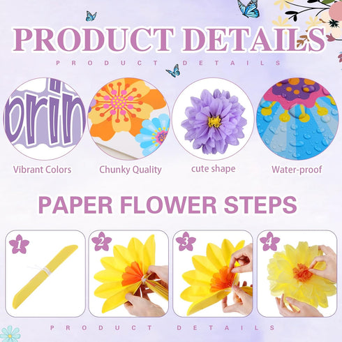 TaoBary 96 Pcs April Showers Bring May Flowers Bulletin Board Cutouts with 3D Tissue Paper Flower Spring Bulletin Board Classroom Decoration for S...