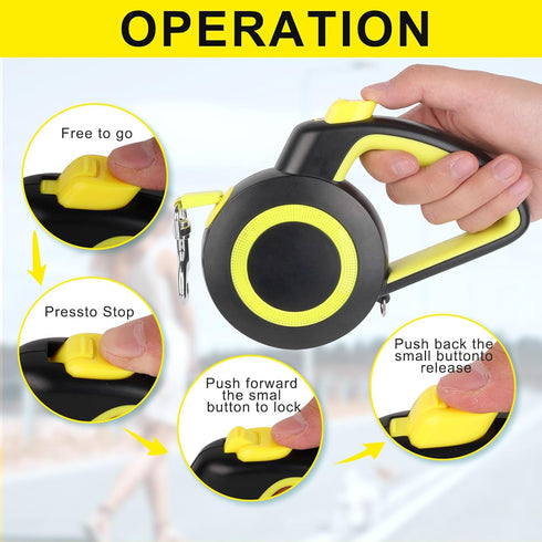 16Ft Retractable Dog Leash Lightweight Leash for Small Medium Dogs/Cats Up to 44lbs,One-Handed Brake,Stainless Steel Spring,Featuring Reflective.(...