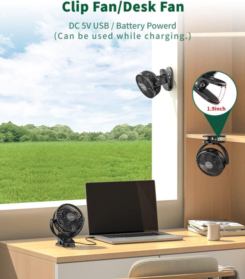 Dorobeen Portable Clip on Fan, 5000mAh Battery Powered Fan, 3 Speed Quiet Rechargeable Mini Desk Fan, 360° Rotate Personal Cooling Fan for Home Of...