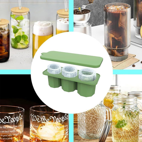 Silicone Ice Cube Tray for Tumbler Cup, 3pcs Ice Cube Maker With Lid for 20-30oz Stanley, for Cocktails, Whiskey, Drinks, Coffee (green)...