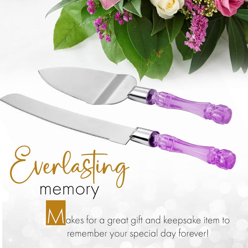Cake Knife and Server Set, Cake Cutter and Pie Spatula, Cake Server and Knife Set with Acrylic Faux Crystal Handles, Cake Cutting Set for Wedding ...