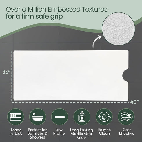 Peel and Stick Bathtub Mat - White Adhesive Vinyl Anti Slip with Drain Cut Out - Non Slip Shower Bath Mat - Extra Long Bathroom Accessory for Wet ...