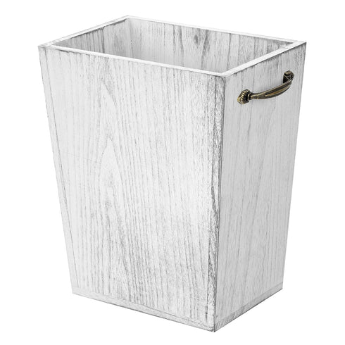 Wood Wastebasket Trash Can Rustic Farmhouse Square Garbage Container Bin with Decorative Metal Handle for Bedroom, Living Room, Bathroom & Office...