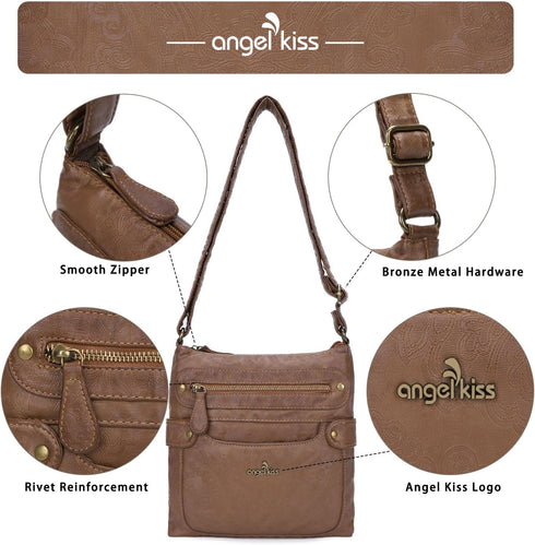 Angel Kiss Crossbody Purse for Women Multi Pockets Bags Retro Vegan Designer Leather Women's Shoulder Handbags...