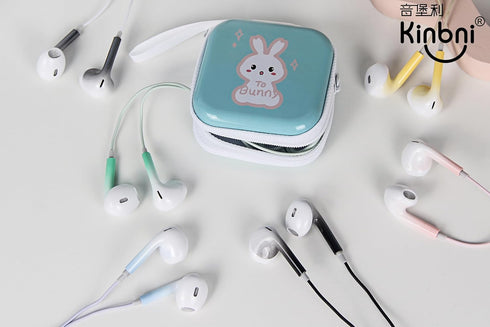 QearFun Bunny Earbuds for Kids, Kawakii Wired Earbud & in-Ear Headphones Gift for School Girls and Boys with Microphone and Lovely Earphones Stora...