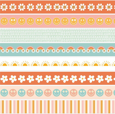 AnyDesign 82Ft Retro Boho Bulletin Board Borders Rainbow Sun Flower Trim Borders for School Classroom Office Decor...