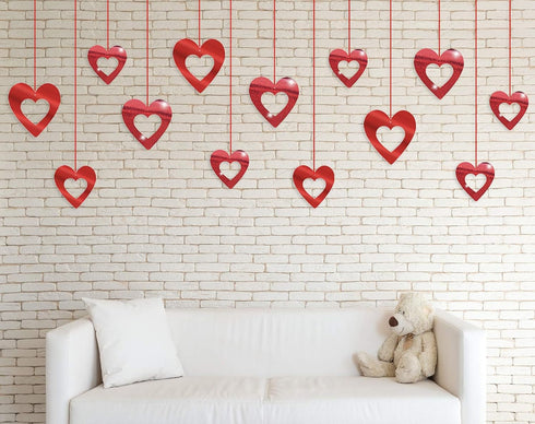 JOZON 40 Pieces Valentine's Day Glitter Heart Foil Hanging Decorations Red Hearts Hanging Ornaments Party Supplies for Indoor Outdoor Valentines B...