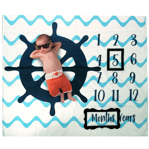 Baby Monthly Milestone Photo Blanket | Month Baby Blanket for Pictures- Nautical...