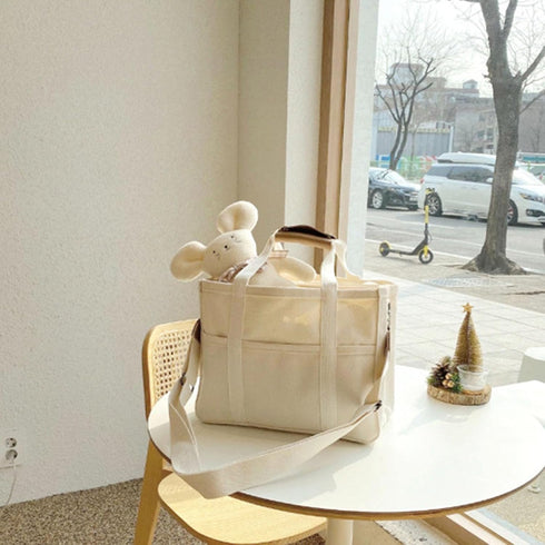 Women Canvas Tote Bag with Multi Pockets High Capacity Handbag Leisure Bag for Mommy Storage Bag...