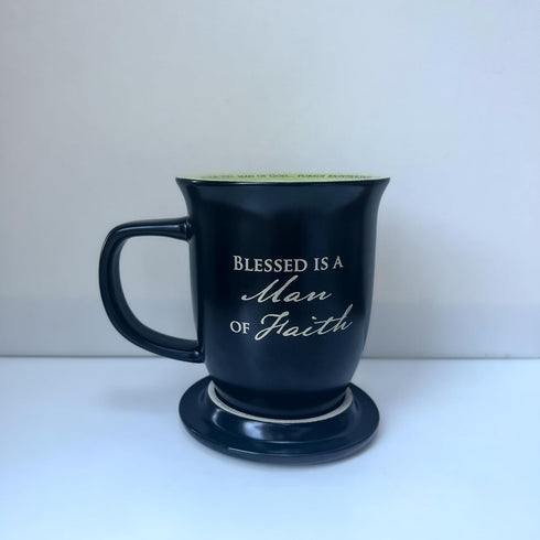 Man of Faith Ceramic Mug and Coaster Set of 1, Birthday, Christmas, and Father's Day Gift for Christian Men, 14 Ounce, by Abbey Gift...