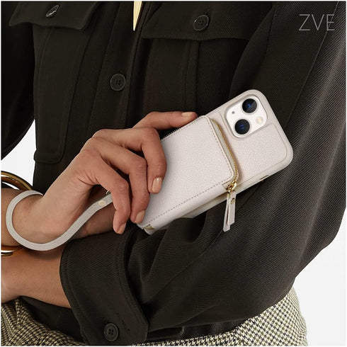 ZVE for iPhone 13 Wallet Case with Credit Card Holder, Zipper RFID Blocking Leather Case with Wrist Strap, Handbag Case Purse Cover for Women for ...