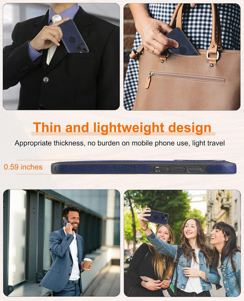 PULUZ Compatible with iPhone 15 Case?Leather Texture Stitching Phone Case is Slim and Lightweight for Your Phone All-Round Protection(Blue)......