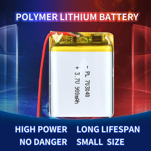 3.7V 900mAh Battery 703040 Lithium Polymer Ion Rechargeable Li-ion Li-Po Battery with 2P PH 2.0mm Pitch Connector...