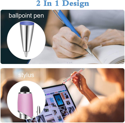 12 Pieces Ballpoint Pen with Stylus Tip, 1.0 mm Black Ink Metal Pen Stylus Pen for Touch Screens, 2 in 1 Stylus Ballpoint Pen (Mixed Color)...