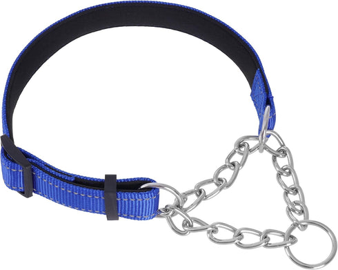 1 PC Pet Martingale Dog Collar with Stainless Steel Chain No Slip Dog Collar Reflective Nylon Adjustable Collar for Puppy Medium Large Dogs (Blue,...