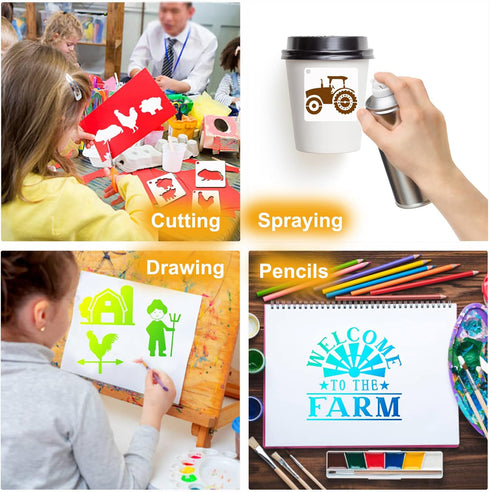 65 Pieces Farm Animal Stencils for Painting, Small Reusable Farmhouse Stencil Template DIY Craft Paint Stencils for Painting on Wood Wall Card Roc...