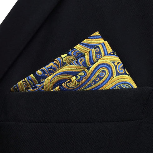 S&W SHLAX&WING Mens Ties Silk Neckties Yellow Mustard Paisley Matching Pocket Square...