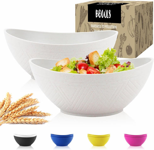 Wheat Straw Bowls Set of 2,Unbreakable Salad Bowls,Plastic Bowls Dishwasher & Microwave Bowls,Sturdy and Stackable Kitchen Bowls for Serving,Oatme...
