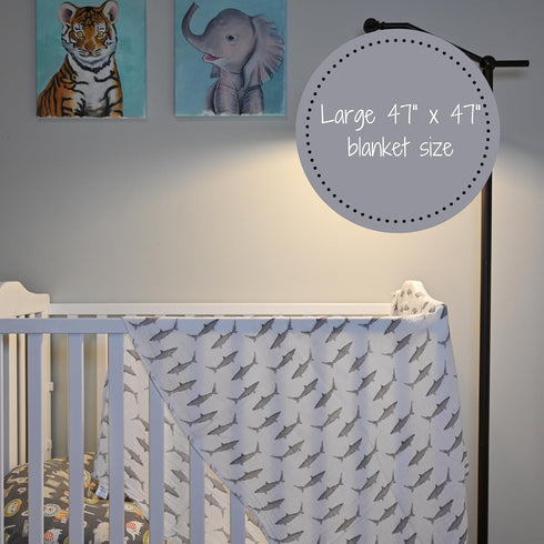 Swaddle Blanket | 100% Muslin Cotton | Newborn and Baby Nursery Essentials for Boys, Registry | Shark Print...