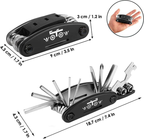 WOTOW Bike Repair Tool Kit - 16 in 1 Bicycle Multitool Portable Mountain Bike Tool Cycling Maintenance, Bike Hex Key Wrench & Bike Tube Patch Kit ...