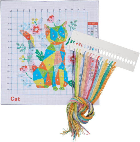 Bright Creations Pack of 2, Fox and Cat Stamped Counted Cross Stitch, Embroidery Beginner Kit with 11 CT Cloth, Needles, Thread...