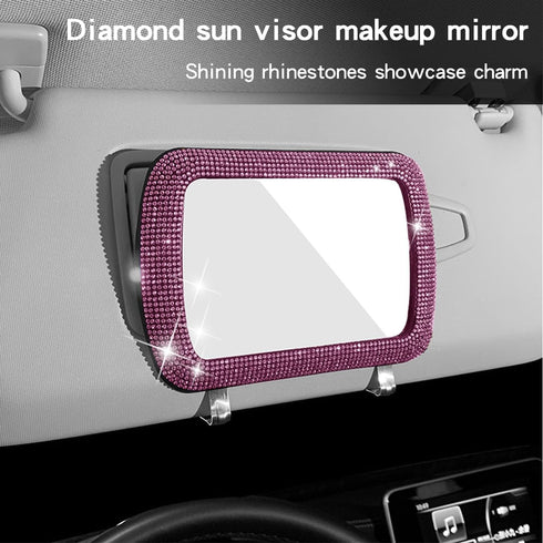 Car Sun Visor Mirror, Bling Reinestone Crystal Visor Makeup Vanity Cosmetic Mirror Clip for Women Girls, Automotive Mirror Light Sun Shading Unive...