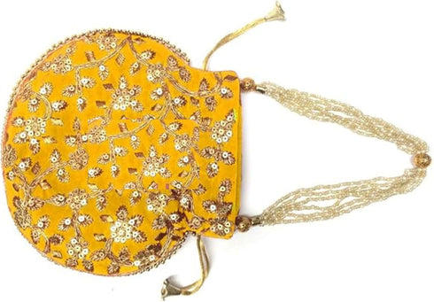 Women Potli Bag Gota Patti Work Embroidered Golden work Handbag Silk Purse Party wedding Clutch Gifting Pearls...