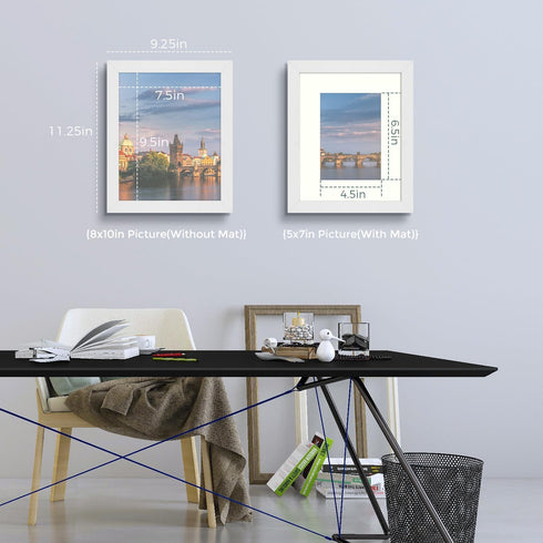 Frametory, 8x10 Frames Display 5x7 Picture with Mat or 8x10 Photo Without Mat, Shatter-Resistant Glass, Pre-Installed Wall Mounting Hardware - Whi...