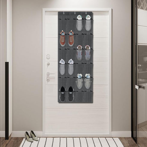 HAKACC Shoe Rack for Closet, 24 Pocket Gray Shoe Organizer Over-the-Door Storage Sturdy Closet Rack Hangers for Shoes Sneakers...