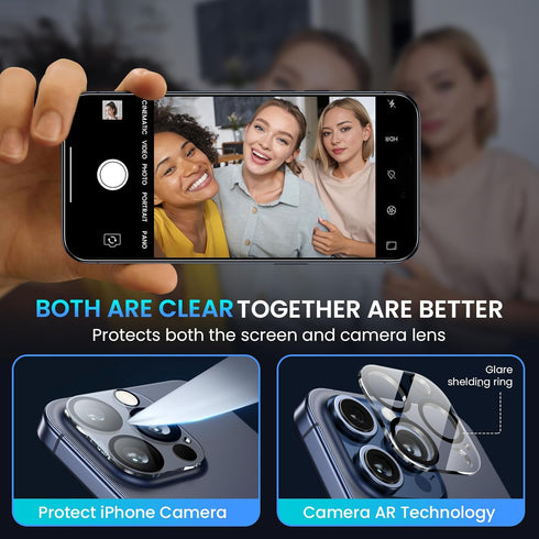 Fotbor [3+3 Pack for iPhone 15 Pro Max Screen Protector with Camera Lens Protector, Tempered Glass Shatterproof Easy Installation Frame, HD Clear ...