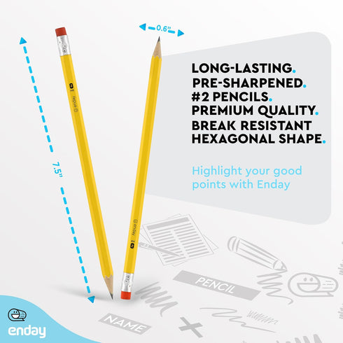 Enday Presharpened #2 Pencils 24 Count, Wood-Cased Yellow Sharpened Pencils with Latex-Free Eraser, Long-Lasting Durable No 2 Pencils for School, ...