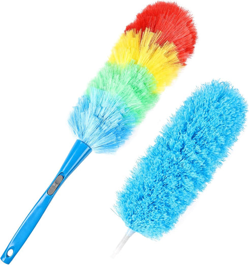 Rainbow Static Duster 24inch Reusable Microfiber Electrostatic Dusters with 2 Beandable and Washable Duster Head for Cleaning Home, Office, Car...