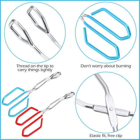 2 Pieces 10.6 Inch Stainless Steel Kitchen Scissor Tongs Heavy Duty Cooking Tongs, with Comfortable Red Blue Handle for Cooking Barbecue Food, Dis...