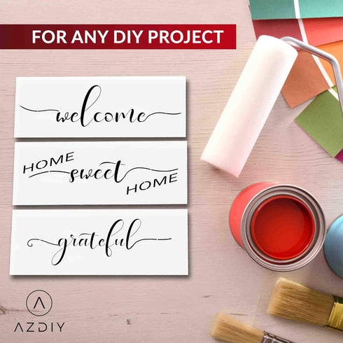 Reusable Stencil Set – Home Sweet Home, Welcome, Grateful Stencils - Word Stencils for Painting on Wood– Laser Cut Painting Stencil - for Home Déc...