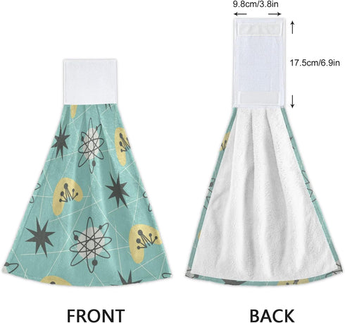 Mid-Century Modern Pattern Hanging Kitchen Towels 2 Pieces 1950s Retro Style Atomic Hand Bath Yowels Dish Towels Tie Towel Tea Towels for Bathroom...
