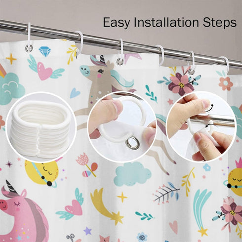 Emvency Shower Curtain Kids Rainbow Blue Pattern Unicorns Pink Baby Girl Animal Arrow Beautiful Waterproof Polyester Fabric 72 x 72 Inches Set wit...
