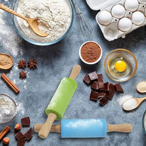 Koogel 9 Inch Mini Kids Rolling Pin, 2 Pcs Small Rolling Pin Handle for Home Kitchen Children Cake...