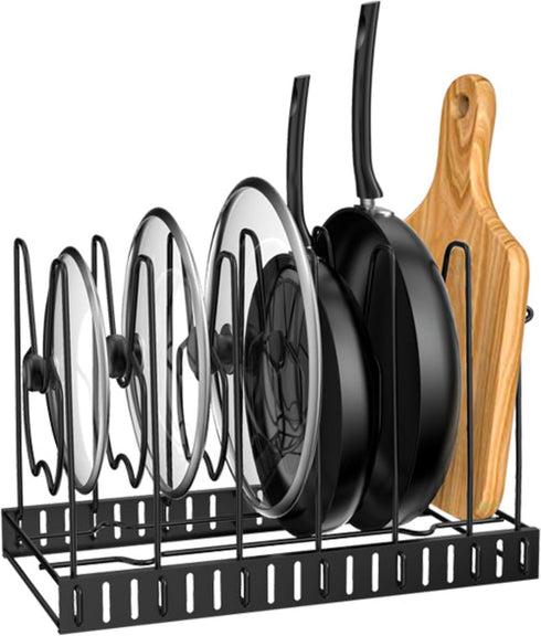 Pot Rack Organizer, 3 DIY Methods, Height and Position are Adjustable - 8 Pots Holder, Metal Kitchen Cabinet Pantry Pot Pan Lid Holder (BLACK)...