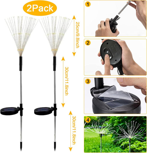 2 Pack Solar Firework Lights, 300 LEDs Solar Lights with 8 Modes, Waterproof Firework Lights, Copper Wire Firework Lights, Pathway Decorative Ligh...