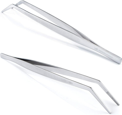 MSY BIGSUNNY Professional Chef Kitchen Cooking Precision Tweezers Culinary Curved Tip Tongs for Baking Decorating (1, 9.5")...