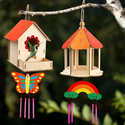 Birdhouse Crafts for Kids - 2 Pack Birdhouse Kit to Paint Wooden Bird House for Adults to Build Prefab House Kit Bird House Kits for Kids Ages 8-1...