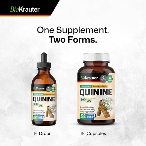 BIO KRAUTER Quinine for Leg Cramps Capsules 500 mg - 100 Count - Cinchona Bark Powder - Quinine Capsules - Vegan, No Fillers...