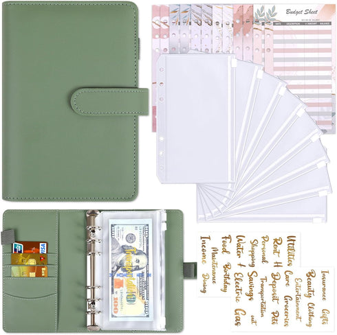 Budget Binder with Zipper Envelopes, Money Organizer for Cash with 8 Pcs Cash Envelopes for Budgeting, Money Saving Binder with 12Pcs budgeting Sh...