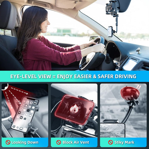 Phone Mount for Car, 360° Rotatable and Retractable Car Phone Holder Mount Free Adjustment Rear View Mirror Phone Holder for Car Universal Rearvie...