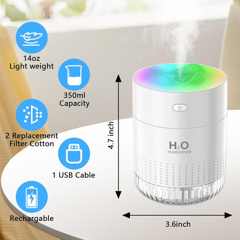 Besky Rechargeable Small Humidifier, Mini Portable Cool Mist Humidifier 2 Modes with 7 Color Light Desktop Humidifier for Baby Bedroom, Office, Nu...